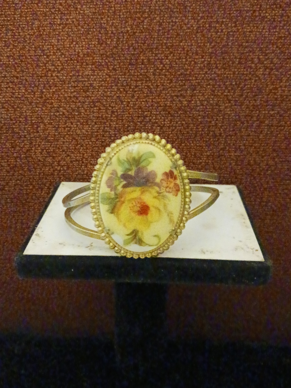 Gold-Tone Floral Cameo Cuff Bracelet - Yellow Floral Design